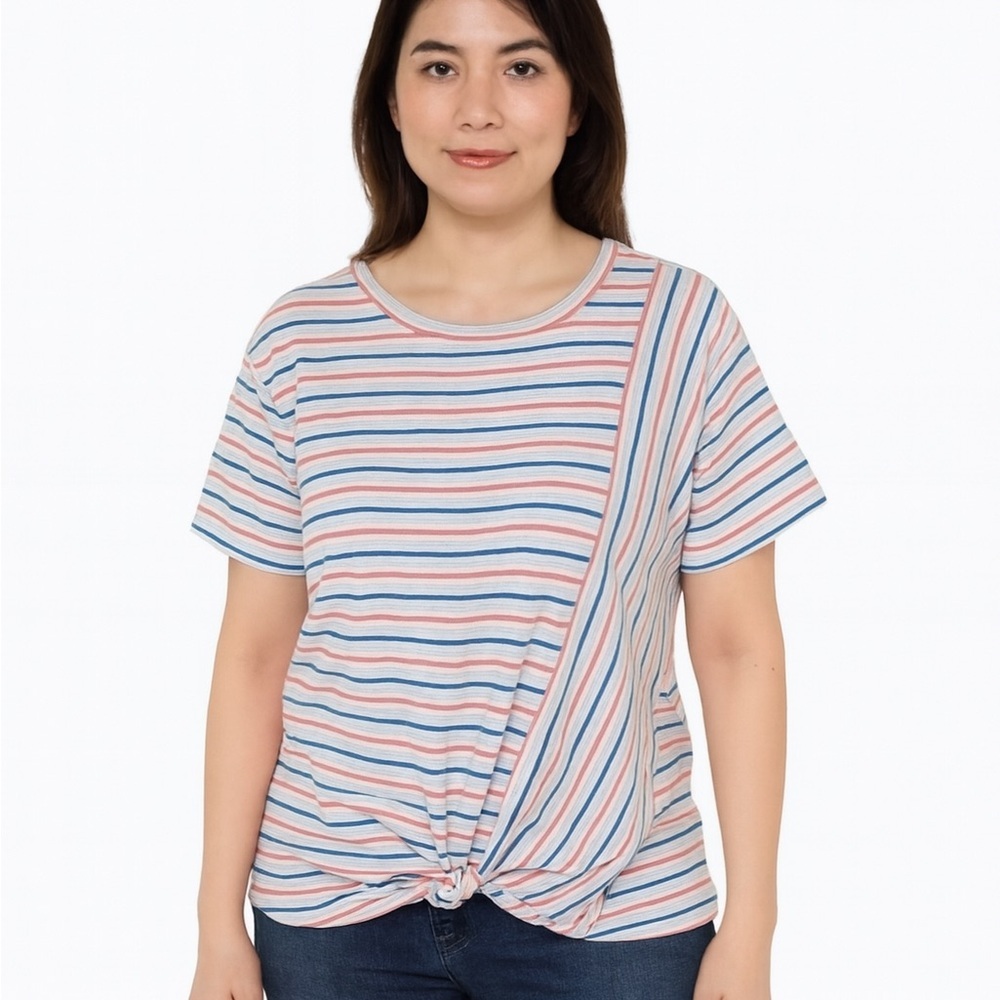 Caslon Striped ShortSleeve‎ Twisted tied front, Size S, NWT